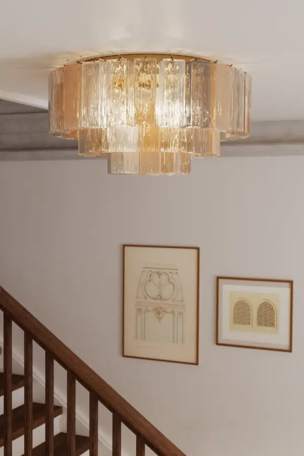 7-Light Flush Mount - Legacy Brass with Clear, Grey Smoke and Amber Handmade Glass - alternate view
