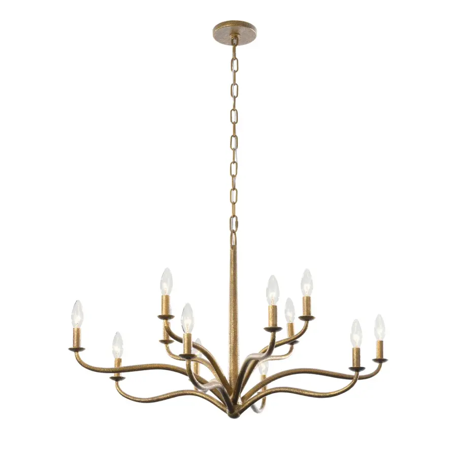 Dorianne 34" 12-Light Chandelier in Textured Dusken Brass - Image 1