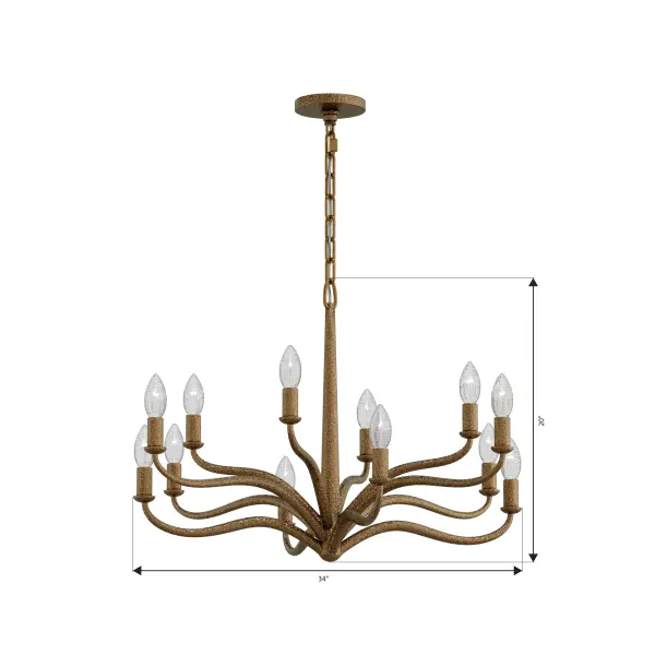 12-Light Chandelier - Textured Dusken Brass - alternate view