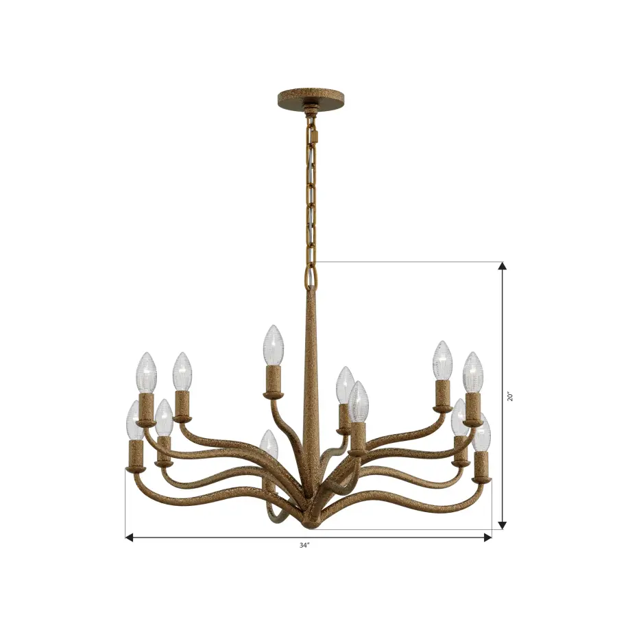 Dorianne 34" 12-Light Chandelier in Textured Dusken Brass - Image 2