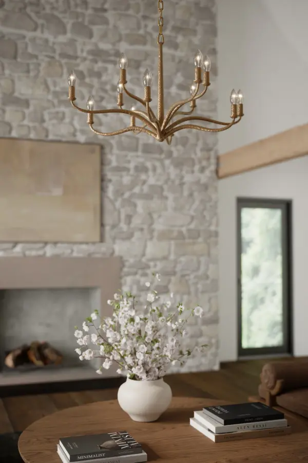 Dorianne 34" 12-Light Chandelier in Textured Dusken Brass - Image 3