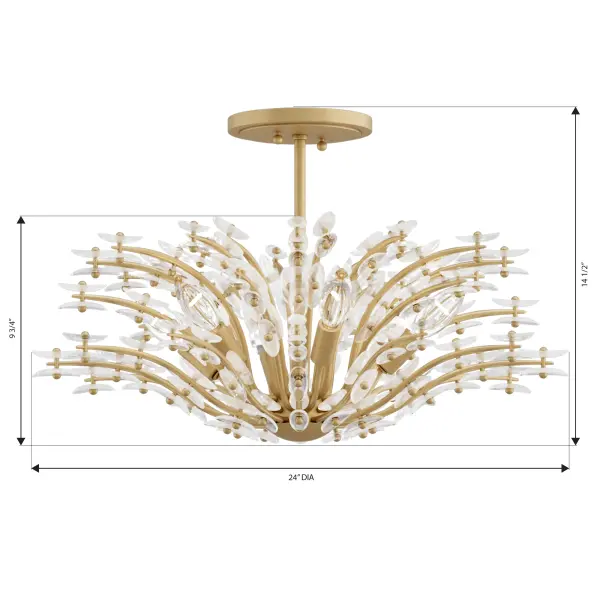 6-Light Semi-Flush Mount - Legacy Brass with White Swirl Glass - alternate view
