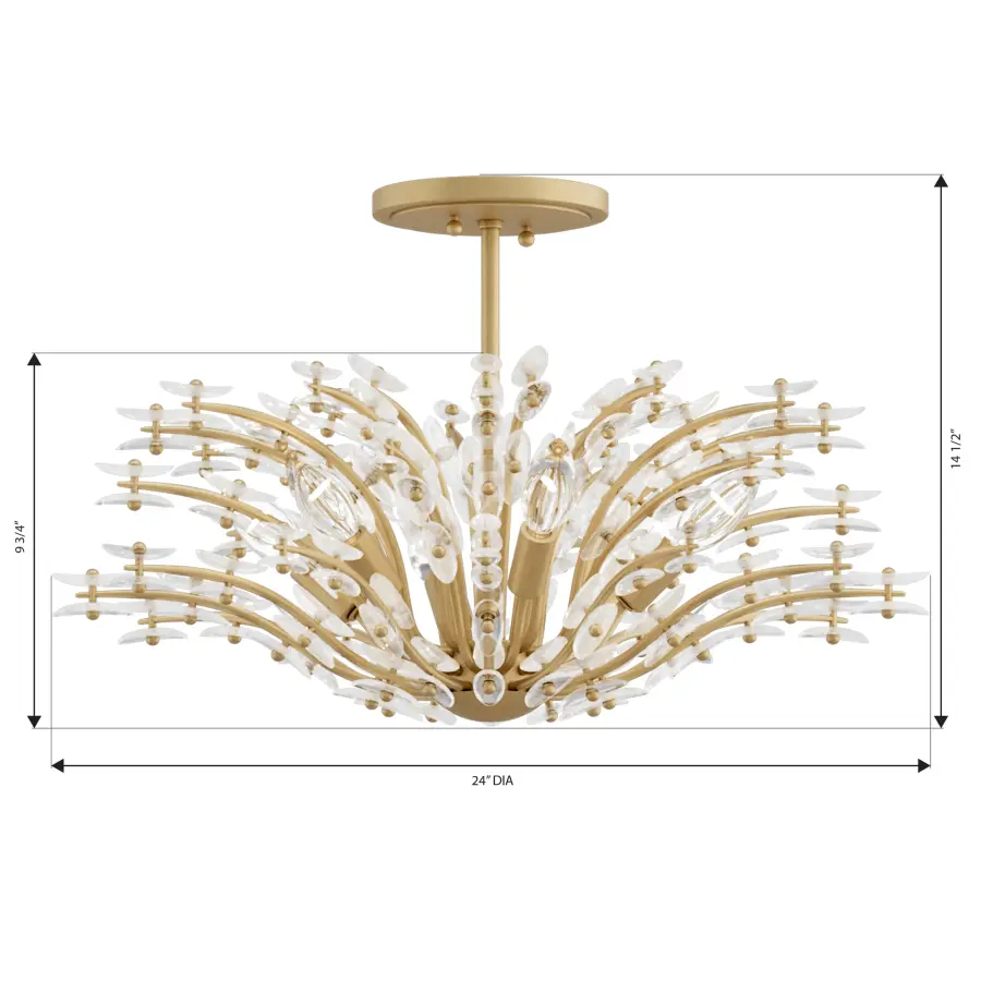 Sorra 24" 6-Light Semi-Flush Mount in Legacy Brass - Image 2