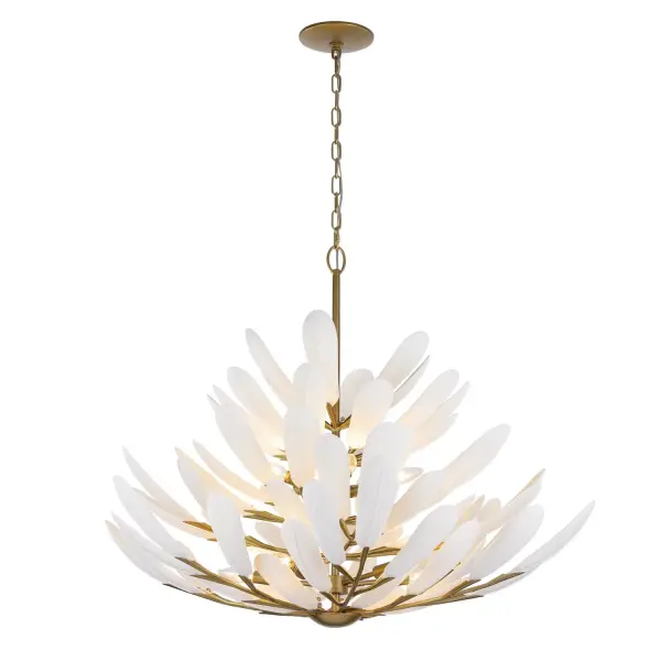 10-Light Chandelier - Legacy Brass with White Ceramic