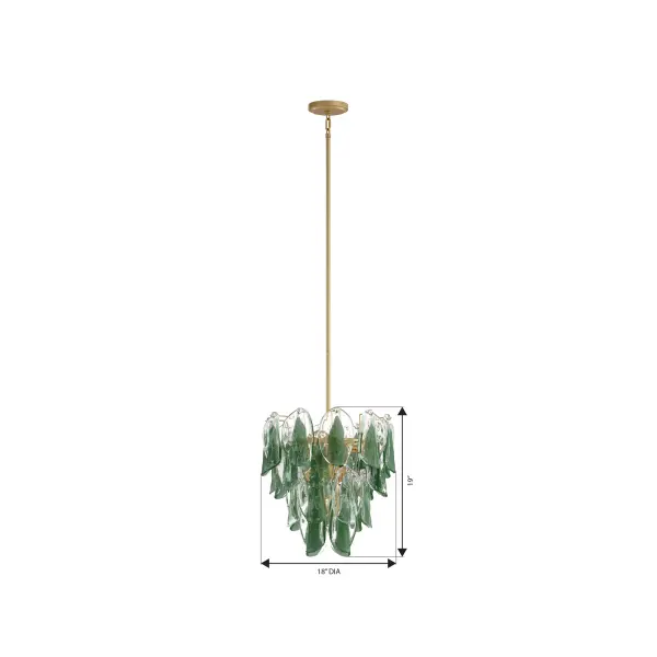 5-Light Pendant - Legacy Brass with Green and Clear Hand-Formed Glass - alternate view