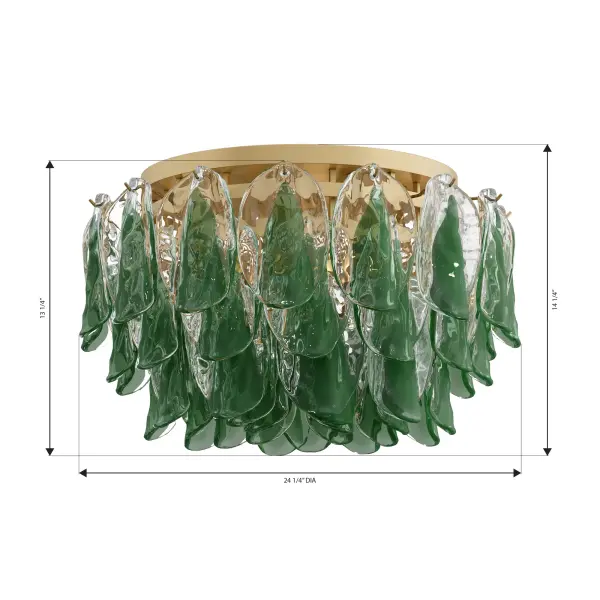 6-Light Flush Mount - Legacy Brass with Green and Clear Hand-Formed Glass - alternate view