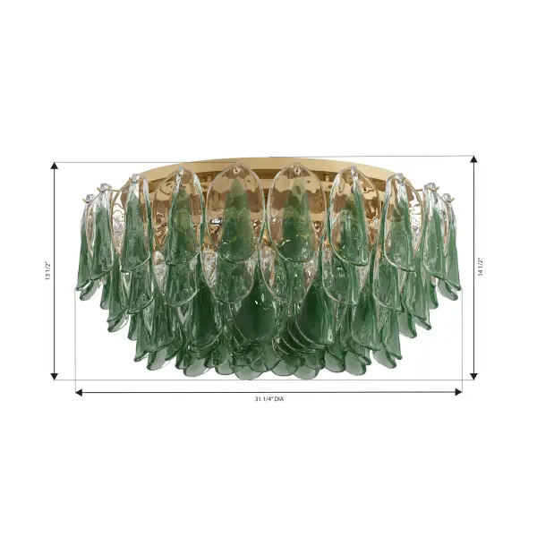 11-Light Flush Mount - Legacy Brass with Green and Clear Hand-Formed Glass - alternate view
