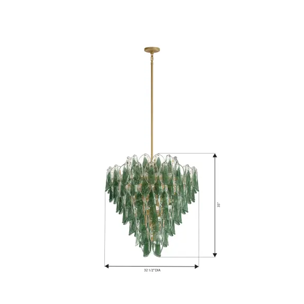 21-Light Pendant - Legacy Brass with Green and Clear Hand-Formed Glass - alternate view