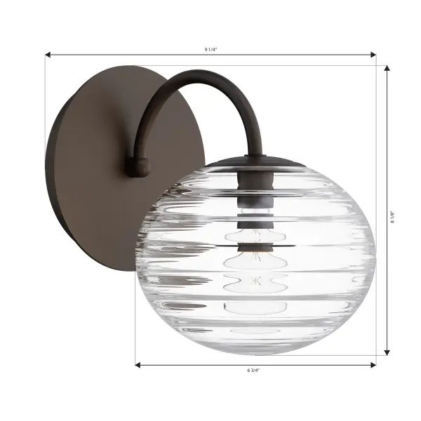 1-Light Bath Sconce - Dark Bronze with Clear Ribbed Glass - alternate view
