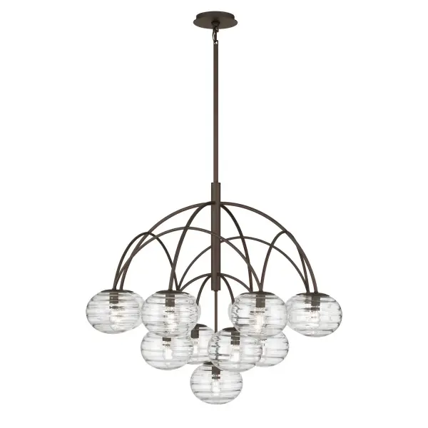 13-Light Chandelier - Dark Bronze with Clear Ribbed Glass