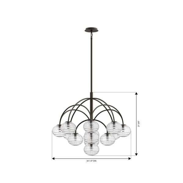 13-Light Chandelier - Dark Bronze with Clear Ribbed Glass - alternate view