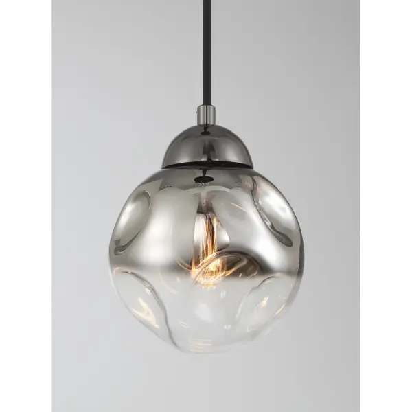 The Neveh mini pendant combines industrial gun metal finish with smoke grey glass for a sophisticated modern look. Its compact 6-inch width makes it ideal for tight spaces, while the convertible design offers wall sconce flexibility. - alternate view