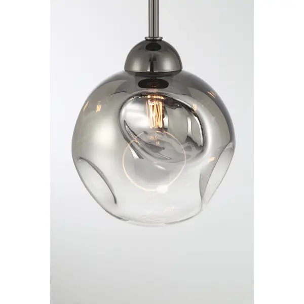 The Neveh semi-flush mount combines sleek gun metal finish with smoke grey glass for a contemporary look. Its compact 8-inch width makes it ideal for smaller spaces needing modern style without overwhelming the room. - alternate view