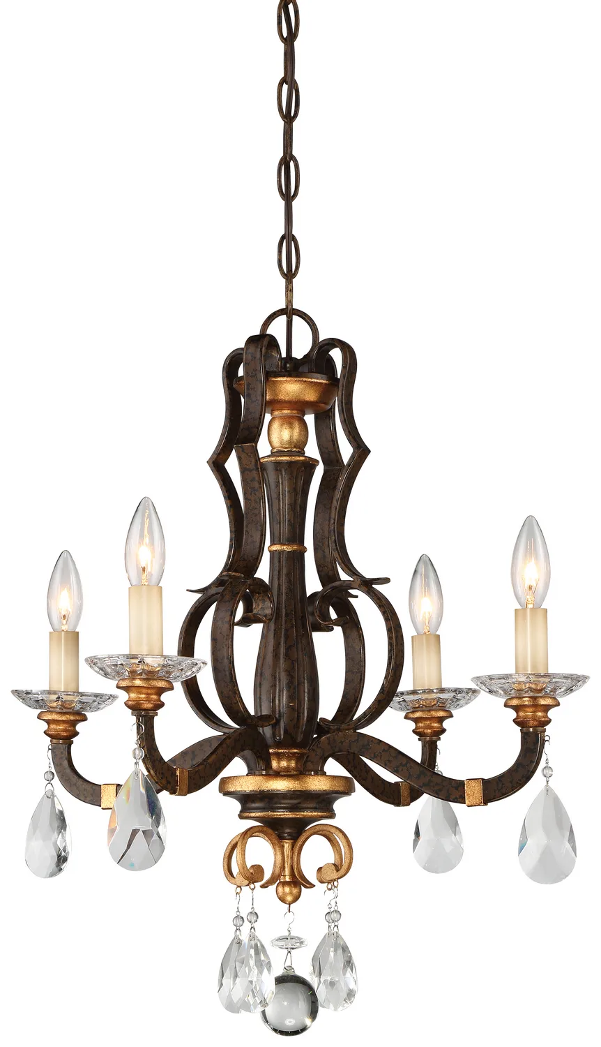 Chateau Nobles Four Light Mini Chandelier in Raven Bronze W/Sunburst Gold H