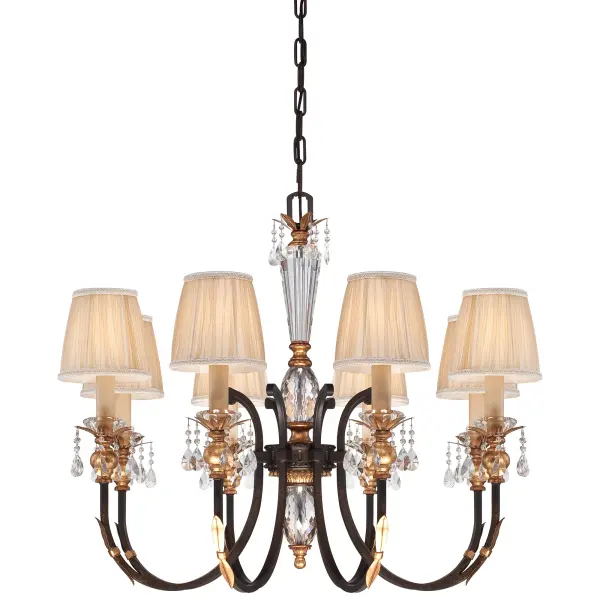 Elegant 8-Light Chandelier with Crystal Accents and Fabric Shades