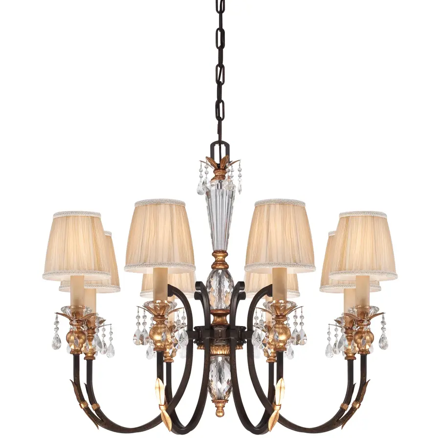 Elegant 8-Light Chandelier with Crystal Accents and Fabric Shades