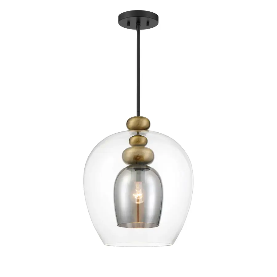 Amesbury 1-Light Pendant in Coal and Oxidized Aged Brass - Image 1
