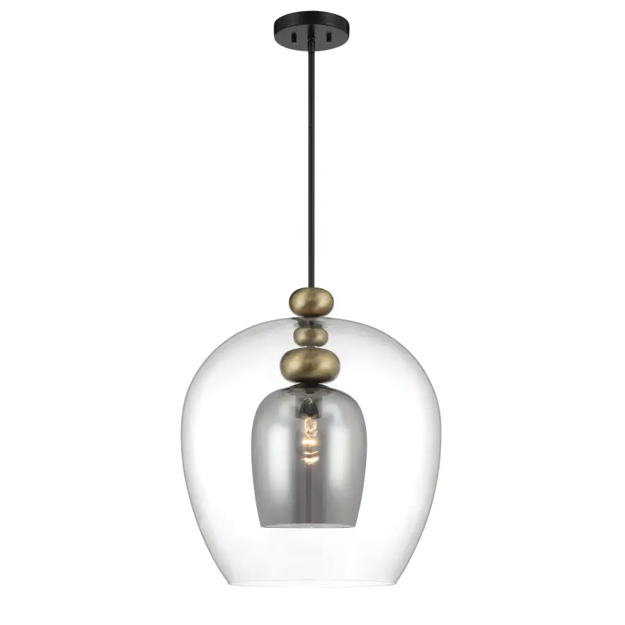 Amesbury 1-Light Pendant in Coal and Oxidized Aged Brass - Image 1