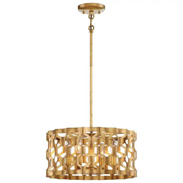 The Coronade combines transitional elegance with practical versatility, featuring a luxurious Pandora Gold Leaf finish on steel construction. Its compact 16-inch width and dual mounting capability make it ideal for smaller spaces. - alternate view