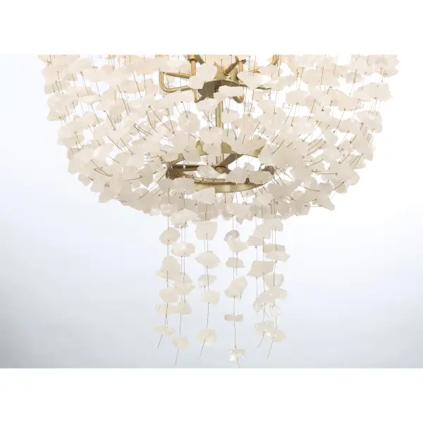 Robin Baron's Stonybrook pendant combines warm Harvest Gold metalwork with natural crystalline quartz for a sophisticated organic modern aesthetic. Eight lights provide ample illumination while the 30-inch width makes a bold statement. - alternate view