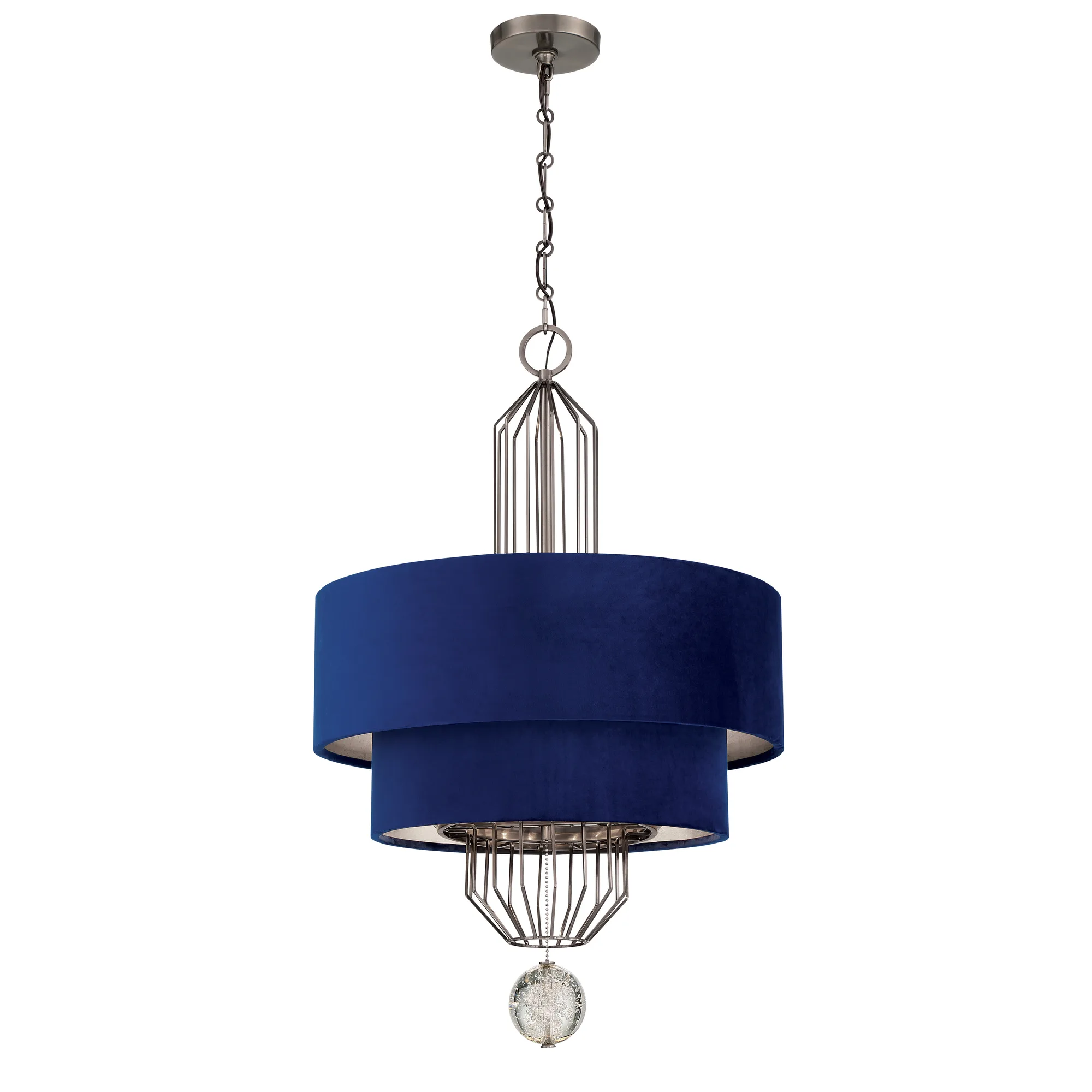 Grandeur 8-Light Pendant with Blue Velvet Shade