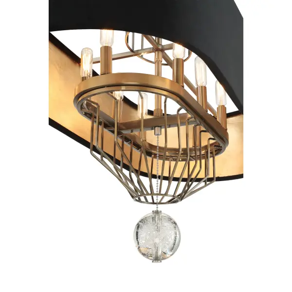 The Grandeur brings sophisticated traditional elegance to kitchen islands and dining spaces with its linear 8-light design. Aged antique brass finish pairs beautifully with sumptuous onyx velvet shades and crystal accents for a refined, upscale look. - alternate view