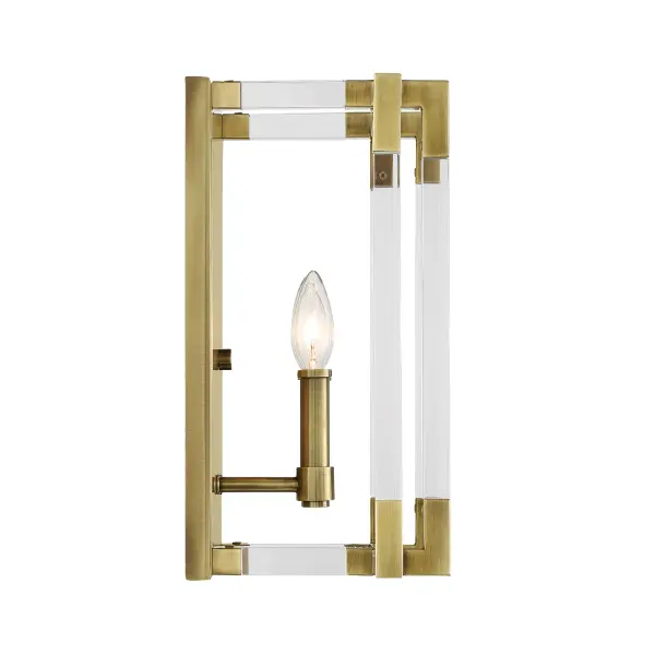 The Prima Vista 2-Light Wall Sconce combines classic elegance with contemporary simplicity. Its aged antique brass finish and acrylic diffuser create a warm, sophisticated glow perfect for bathrooms and hallways. - alternate view