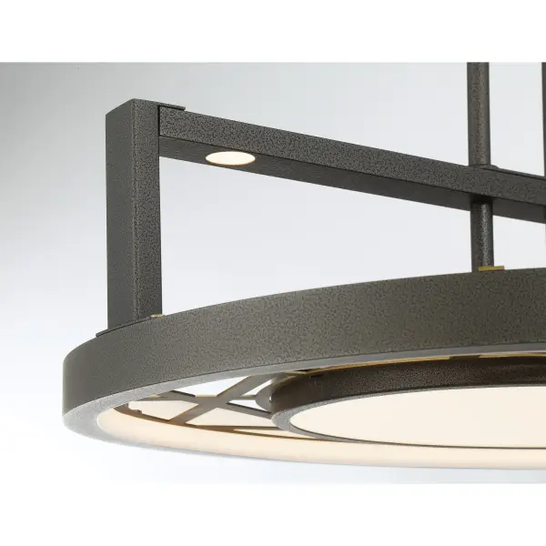 Robin Baron's Tribeca brings industrial elegance with its smoked iron and soft brass finish. The 20-inch diameter provides substantial presence while the 5.5-inch profile works beautifully in spaces with standard ceiling heights. - alternate view