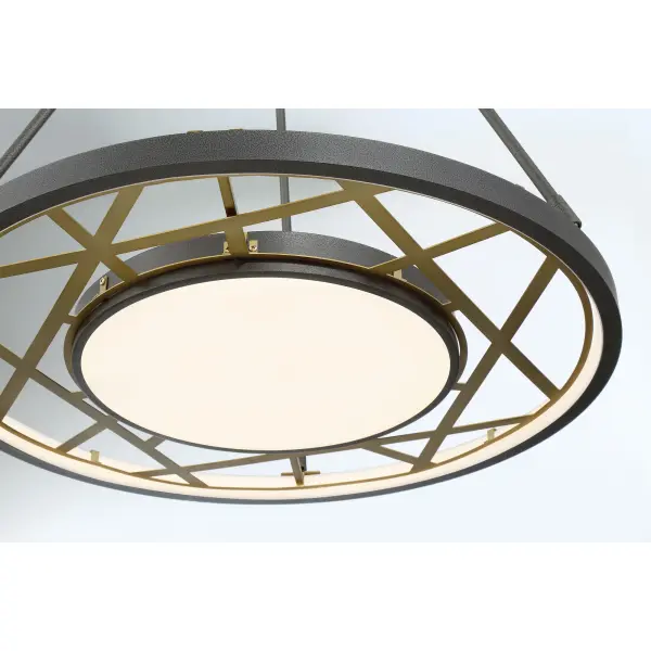 The Tribeca pendant by Robin Baron combines industrial-inspired mixed metals with modern LED technology. Its 28-inch square profile and etched glass diffuser create sophisticated ambient lighting for contemporary interiors. - alternate view