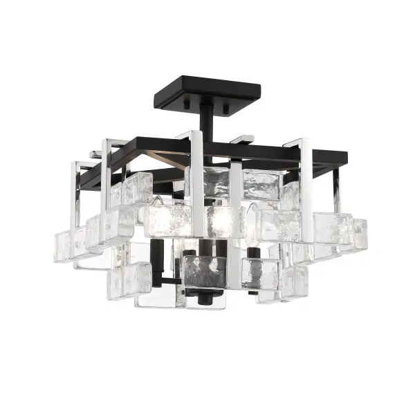 The Painesdale semi-flush mount combines contemporary industrial style with practical functionality. Its sand coal and polished nickel finish creates visual interest while clear glass shades provide bright, unfiltered light.