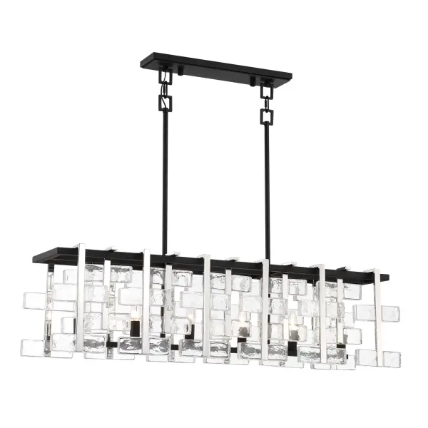 The Painesdale combines industrial charm with modern sophistication through its striking two-tone finish and linear design. Six candelabra bulbs provide ample illumination while clear glass shades showcase vintage-style bulbs beautifully.