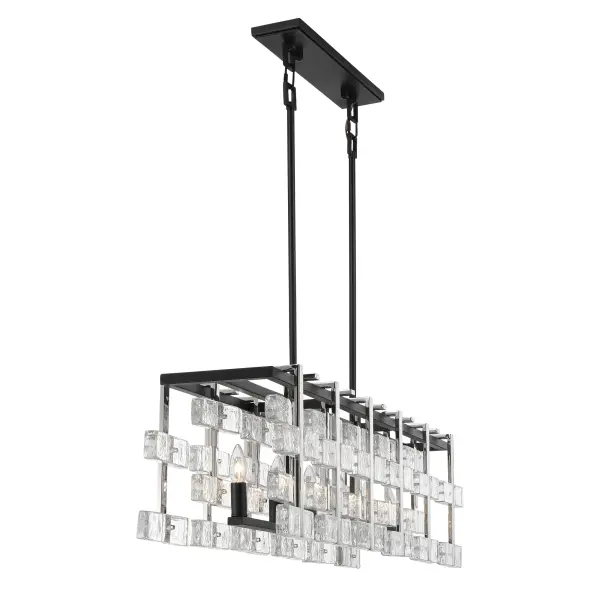 The Painesdale combines industrial charm with modern sophistication through its striking two-tone finish and linear design. Six candelabra bulbs provide ample illumination while clear glass shades showcase vintage-style bulbs beautifully. - alternate view