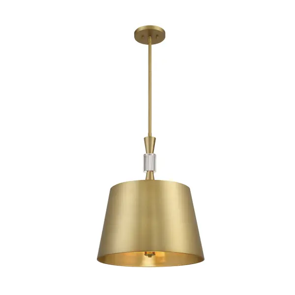 The Baratti pendant combines soft brass metalwork with natural wood and sparkling crystal accents for a sophisticated contemporary look. At 18 inches wide, it's perfectly sized for medium dining spaces and kitchen islands.