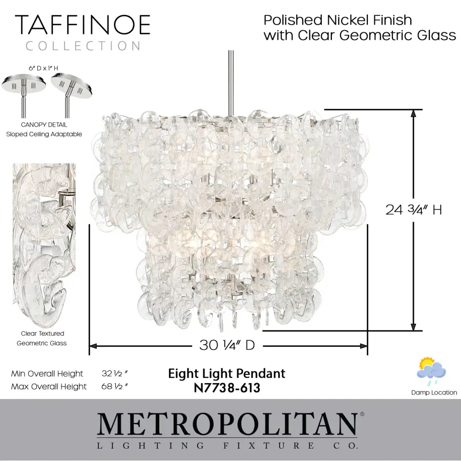 Taffinoe 8-Light Pendant in Polished Nickel - Image 3