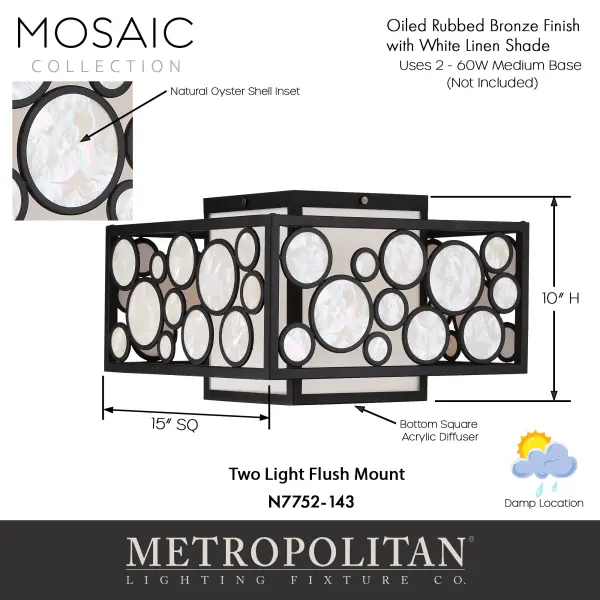 Mosaic 2-Light Flush Mount in Oil Rubbed Bronze - Image 3