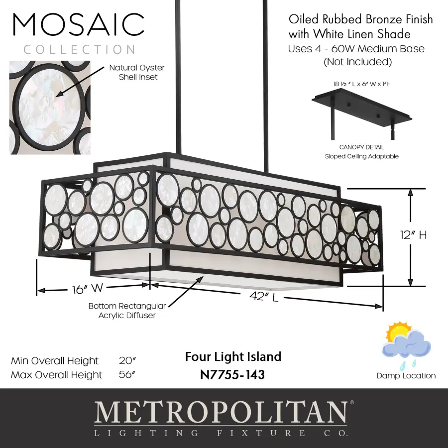 Mosaic 4-Light Island Chandelier - Image 3