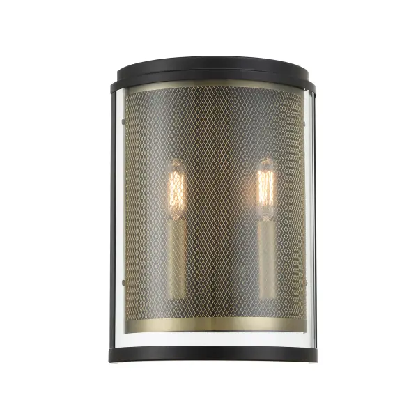 Designer Industrial Sconce with Soft Brass Mesh Detail - Image 4