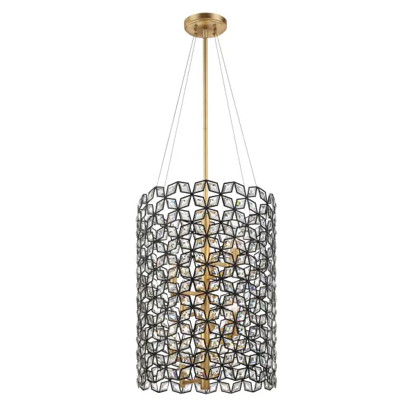 The Brookcrest 8-light pendant combines contemporary styling with timeless crystal elegance. Its sand coal finish with gold highlights creates sophisticated contrast, while crystal glass shades add sparkle and refinement to any space.