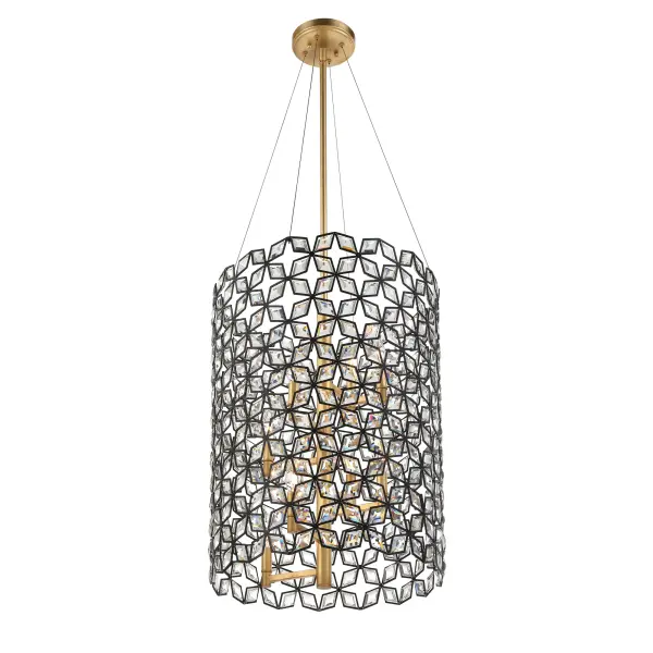 The Brookcrest 8-light pendant combines contemporary styling with timeless crystal elegance. Its sand coal finish with gold highlights creates sophisticated contrast, while crystal glass shades add sparkle and refinement to any space. - alternate view