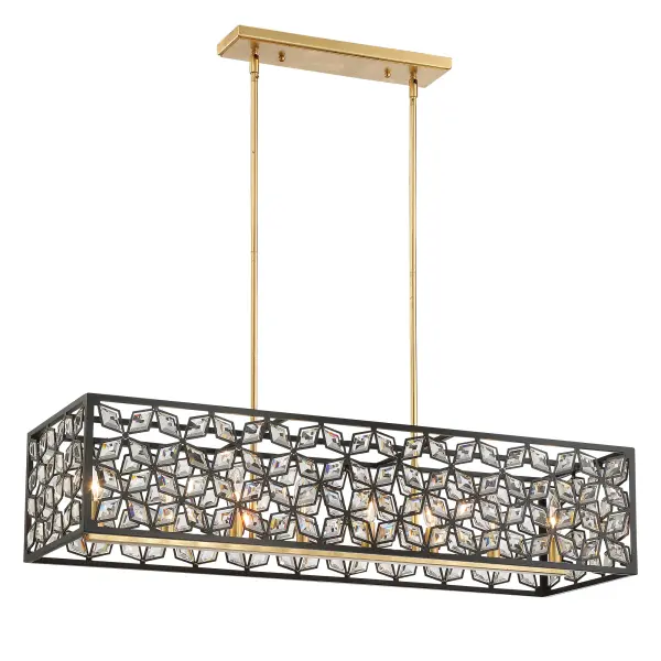 The BrookCrest 8-Light Island Chandelier combines traditional elegance with modern functionality. Its linear design spans nearly 40 inches, making it perfect for kitchen islands and dining tables. The Sand Coal finish with gold highlights creates sophisticated contrast, while crystal accents add sparkle and refinement.