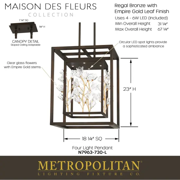 Maison Des Fleurs 4-Light LED Pendant - Image 4