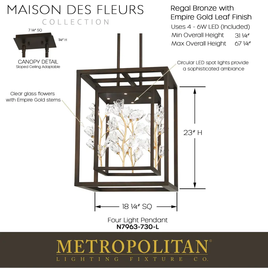 Maison Des Fleurs 4-Light LED Pendant - Image 4