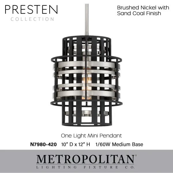 Presten 1-Light Mini Pendant in Brushed Nickel with Sand Coal - Image 2