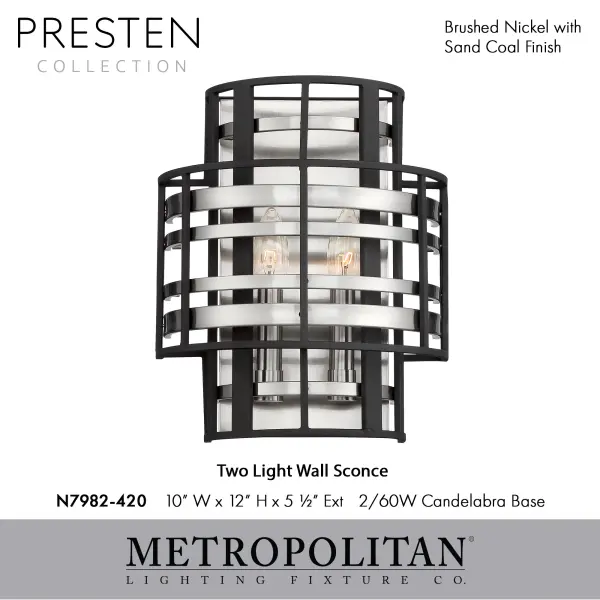 Presten 2-Light Wall Sconce in Brushed Nickel - Image 2