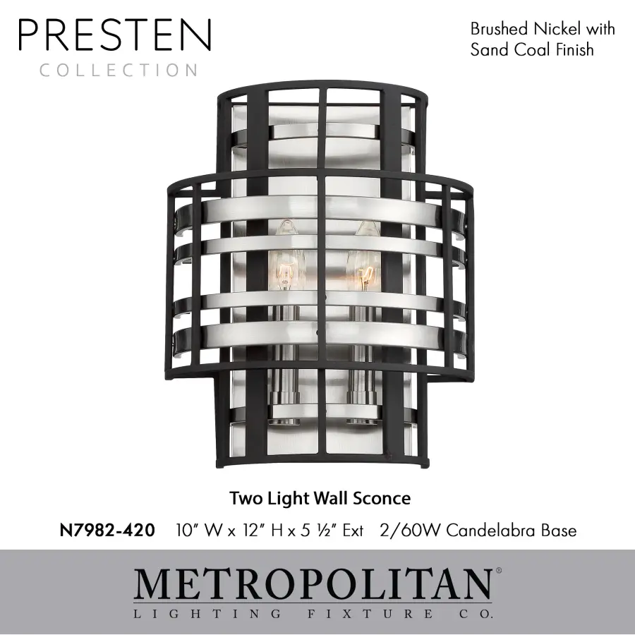 Presten 2-Light Wall Sconce in Brushed Nickel - Image 2