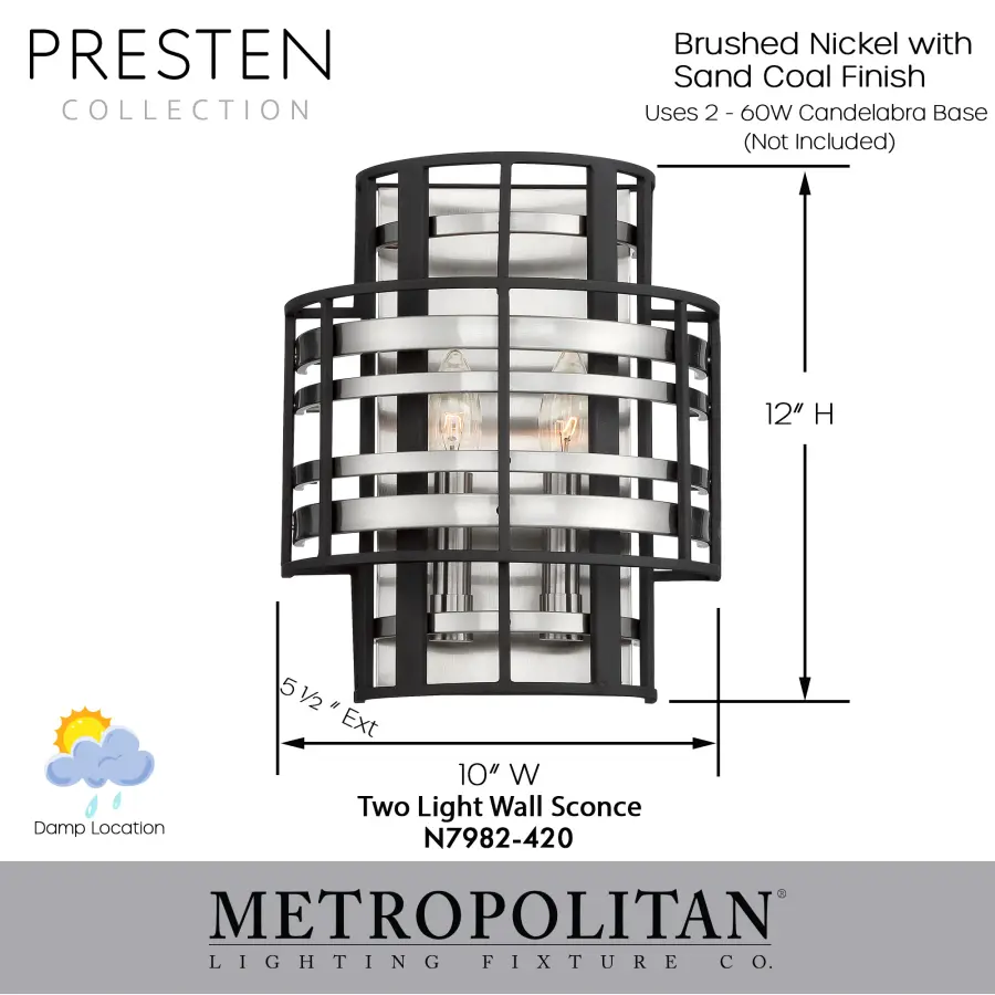 Presten 2-Light Wall Sconce in Brushed Nickel - Image 5