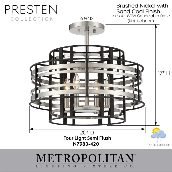 Presten 4-Light Semi-Flush Mount Ceiling Light - Image 5