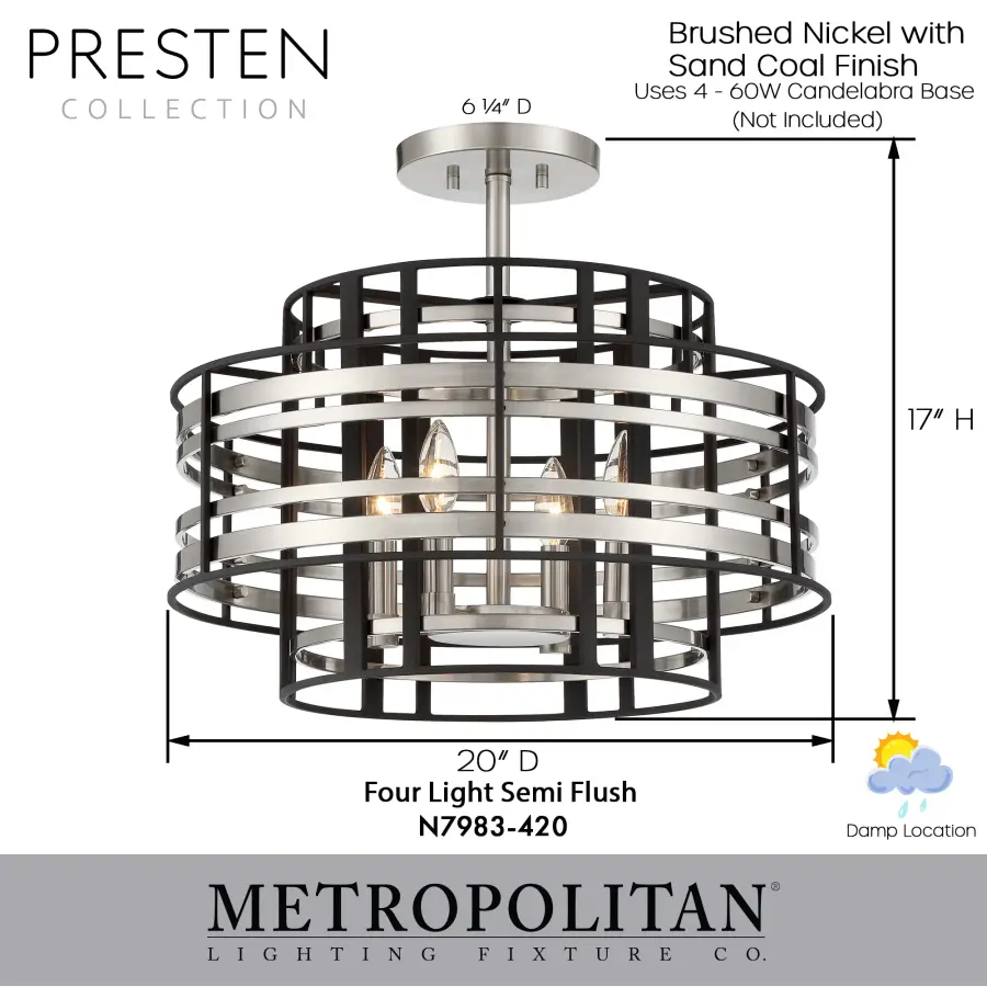 Presten 4-Light Semi-Flush Mount Ceiling Light - Image 5