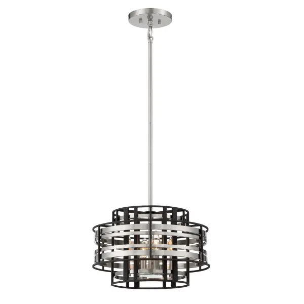 The Presten 4-Light Foyer Pendant combines brushed nickel finish with sand coal glass shades for a sophisticated contemporary look. Its compact 16-inch width makes it ideal for standard foyers and entryways.
