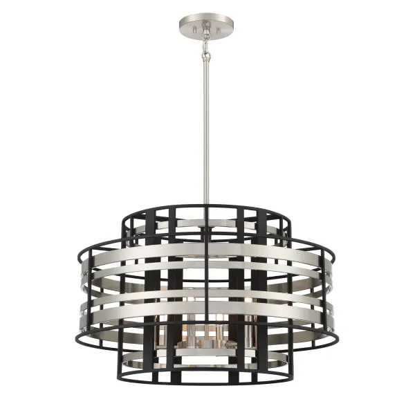 Presten 6-Light Pendant in Brushed Nickel with Sand Coal - Image 1
